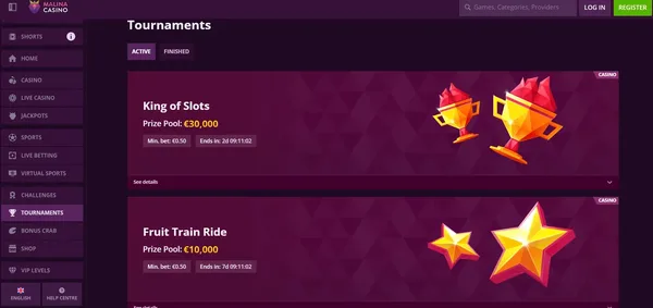 Malina Casino turnirji na mobilnem telefonu